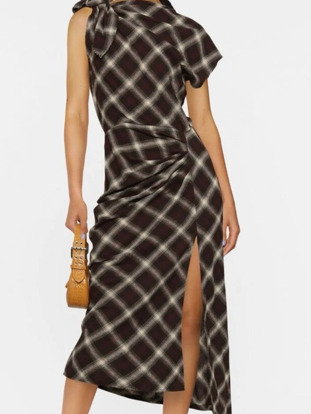 Isabel Marant Naerys Black and Cream Plaid Midi Dress with Shoulder Bow Sz36 - Picture 4 of 11